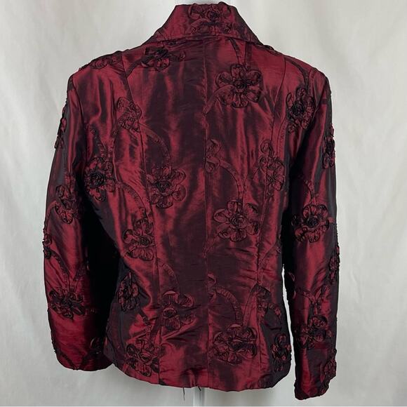 Painted Pony Silk Metallic Ruby Red Rosettes Party Event Blazer NWOT Size M - Picture 5 of 13